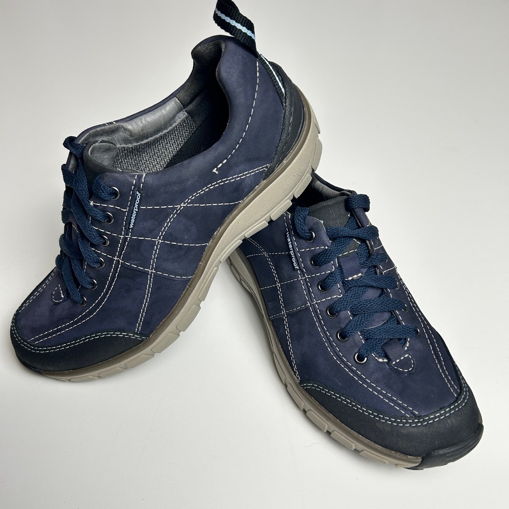 Clarks WaveWalk Waterproof Navy Blue Nubuck Leather Walking Shoes Womens 6.5 M
